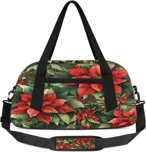 Christmas Flower Kids Duffel Bag Lightweight Waterproof Sports Gym Bag with Front Zipper Pocket Foldable Weekender Overnight Bag for School Practice Gymnastic Ballet