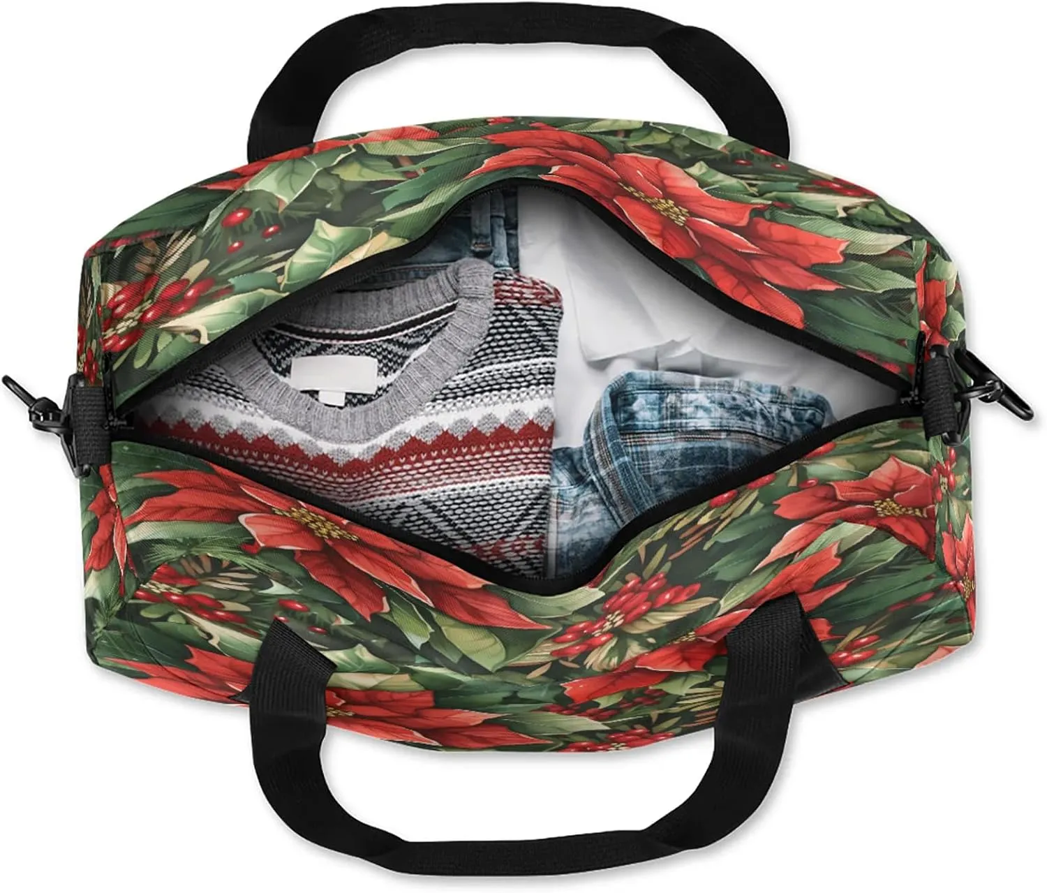 Christmas Flower Kids Duffel Bag Lightweight Waterproof Sports Gym Bag with Front Zipper Pocket Foldable Weekender Overnight Bag for School Practice Gymnastic Ballet