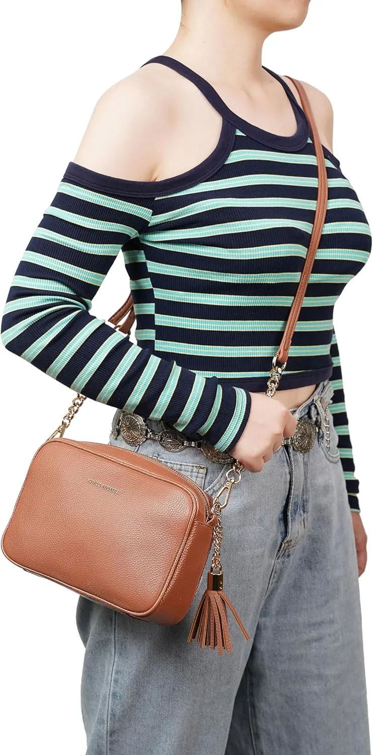 Chrysansmile Crossbody Bags for Women Genuine Leather Small Purse Black Soft Cross Body Bag with Tassel