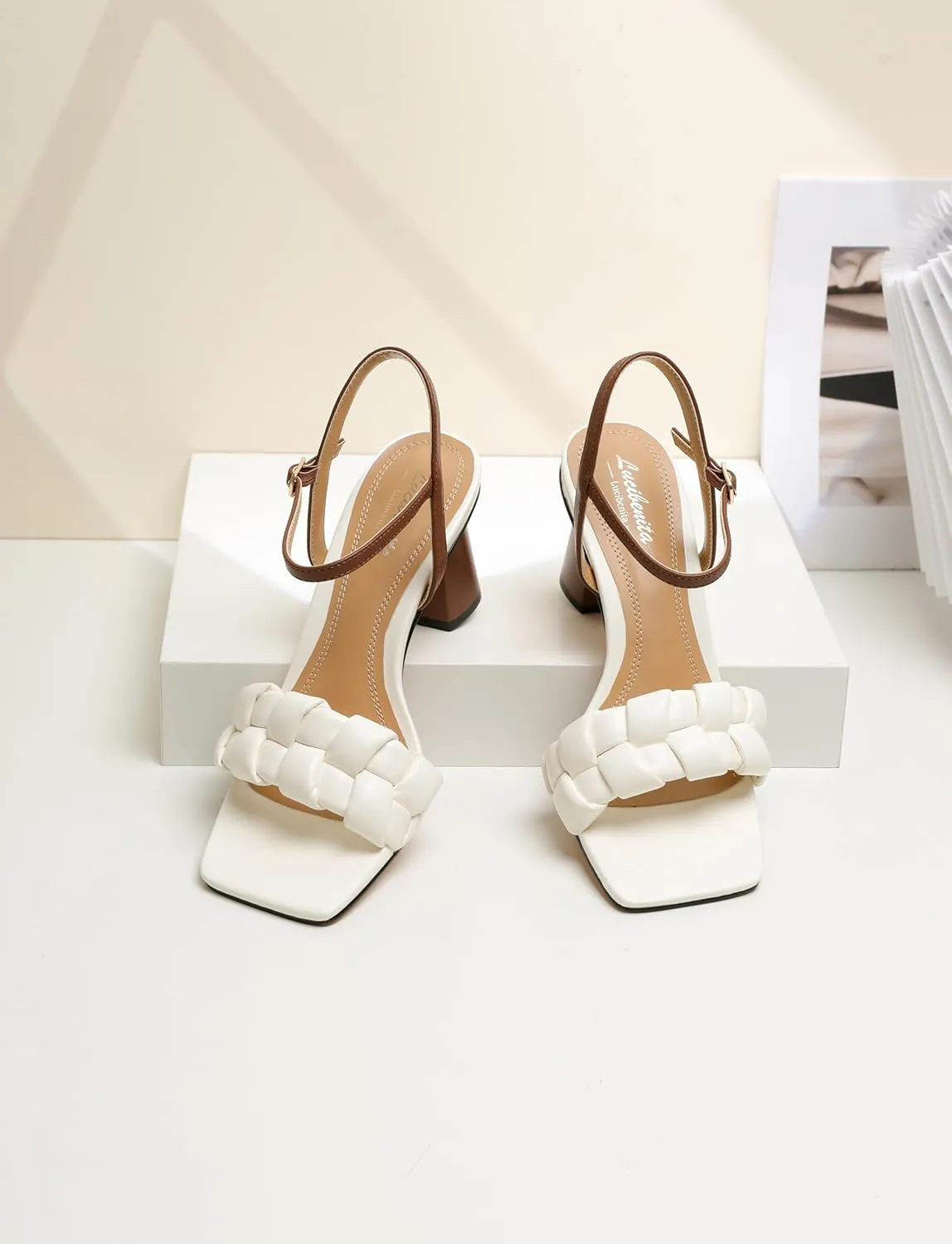 Chunky Heels for Women Low Heels Square Toe Braided Heeled Sandals Open Toe Party Wedding Casual