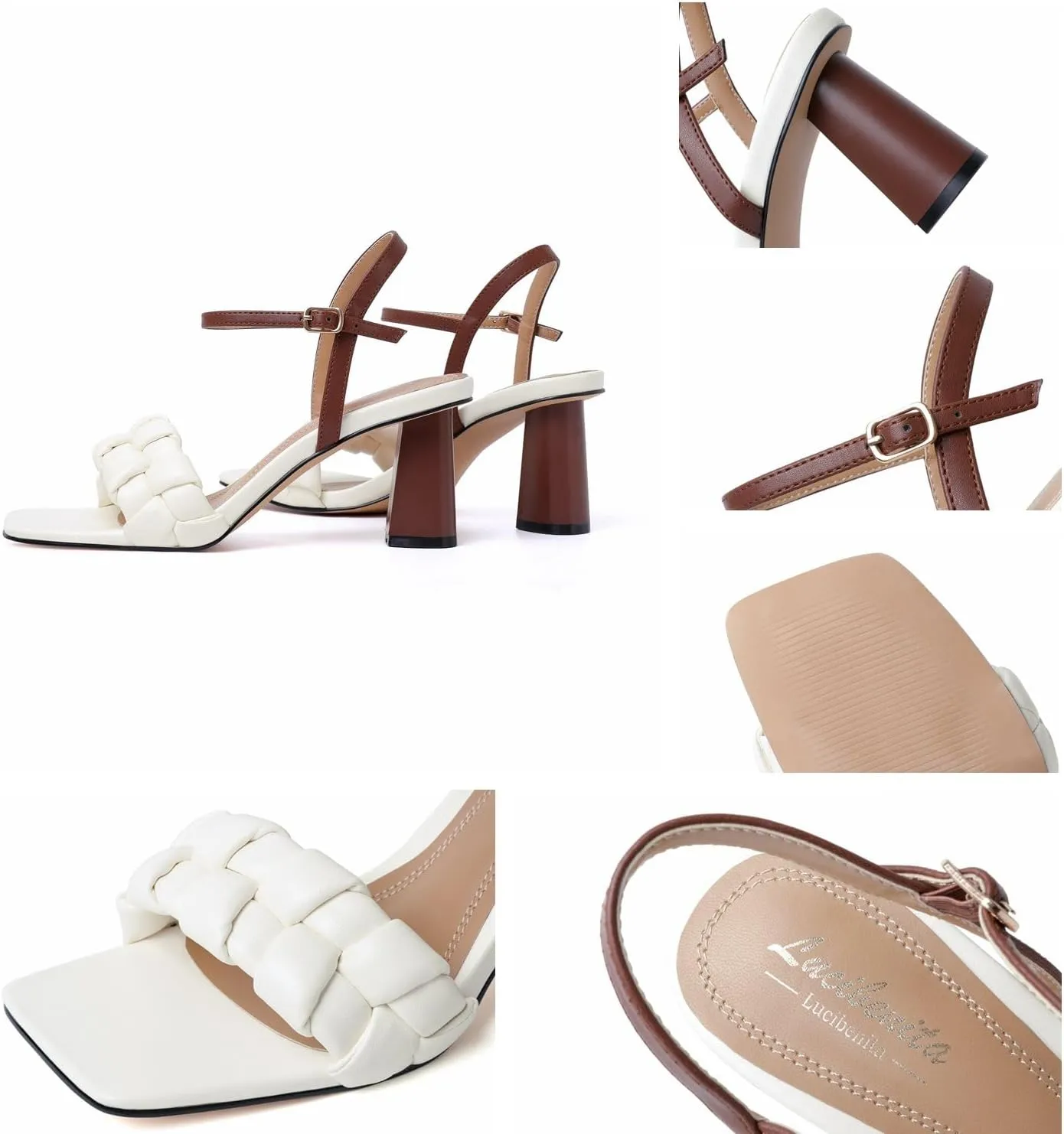 Chunky Heels for Women Low Heels Square Toe Braided Heeled Sandals Open Toe Party Wedding Casual