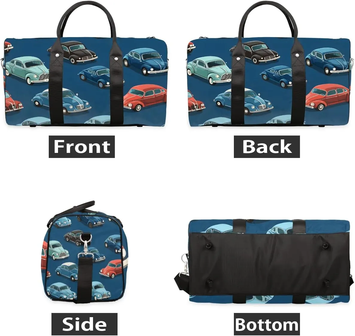Classic Car Travel Duffel Bag for Women Men Waterproof Foldable Overnight Weekender Bag Large Capacity Sports Gym Bag