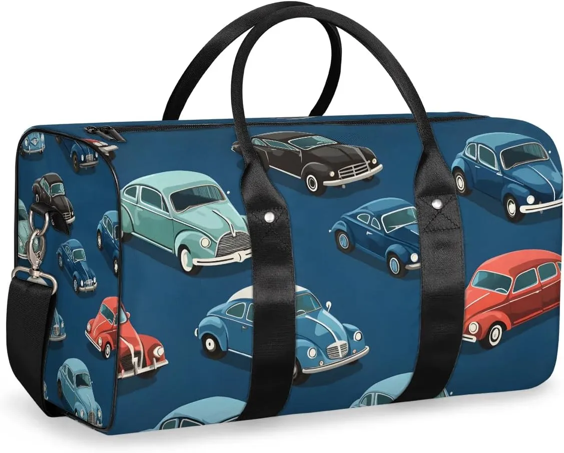 Classic Car Travel Duffel Bag for Women Men Waterproof Foldable Overnight Weekender Bag Large Capacity Sports Gym Bag