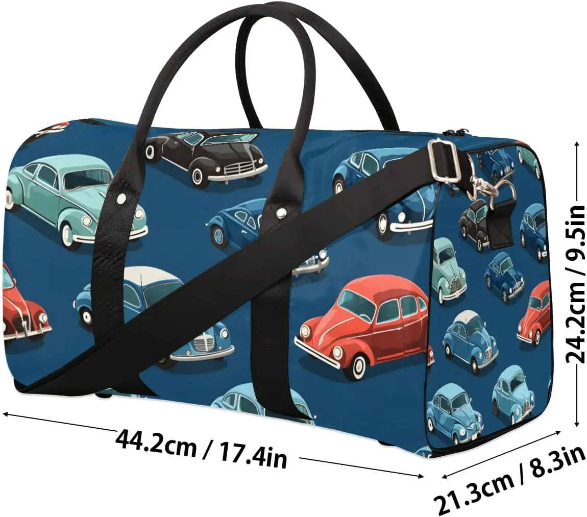 Classic Car Travel Duffel Bag for Women Men Waterproof Foldable Overnight Weekender Bag Large Capacity Sports Gym Bag