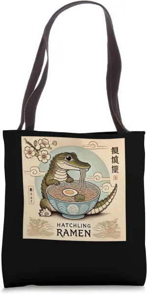 Classic Japanese Art Wildlife Crocodile Hatchling Ramen Tote Bag