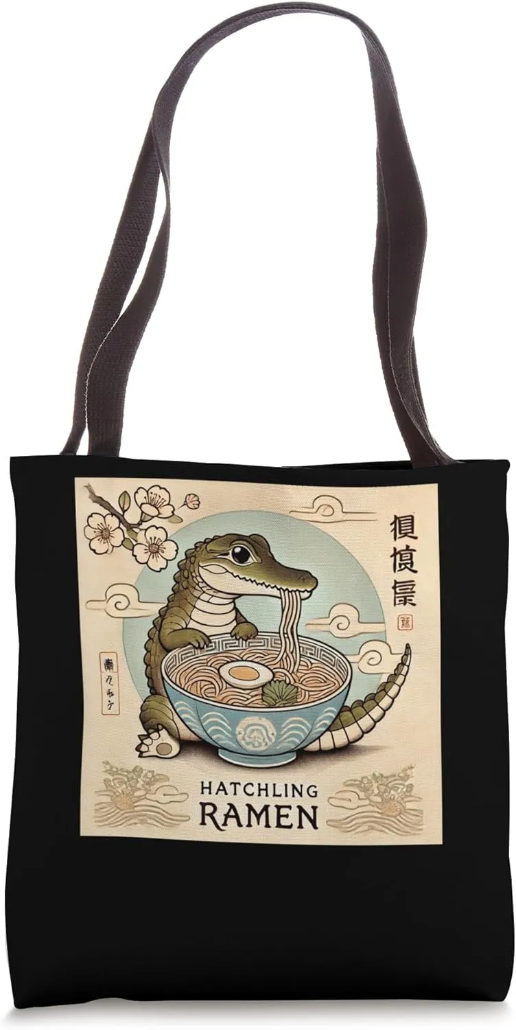 Classic Japanese Art Wildlife Crocodile Hatchling Ramen Tote Bag