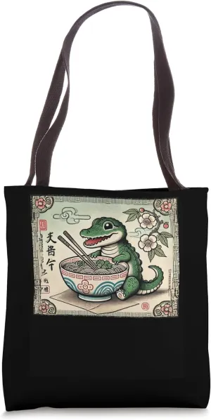Classic Japanese Art Wildlife Hatchling Crocodile Ramen Tote Bag