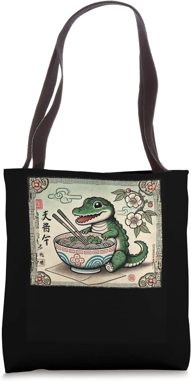 Classic Japanese Art Wildlife Hatchling Crocodile Ramen Tote Bag