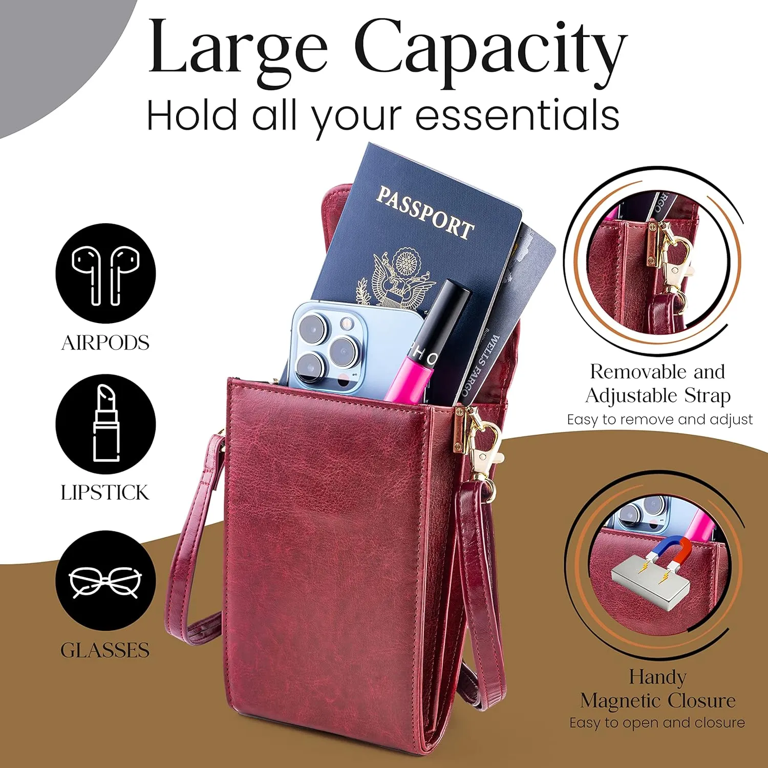 Classico Small Crossbody Phone Purse for Women - Crossbody Bag Wallet for Phone, Cards, Accessories