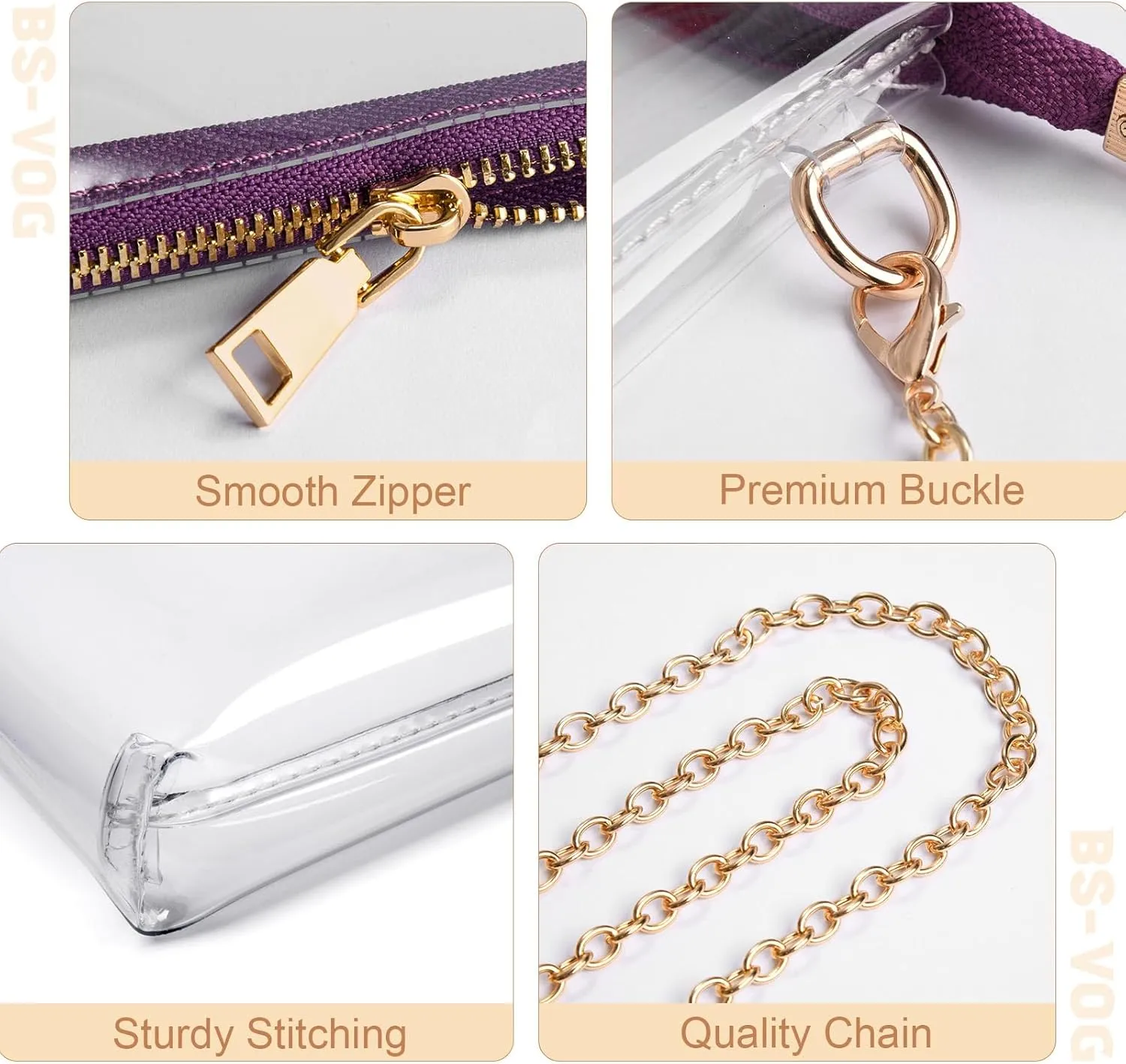 Clear Purse for Women - Stadium Approved Small Crossbody Bag with Zipper, Clear Stadium Bag for Concerts, Sports