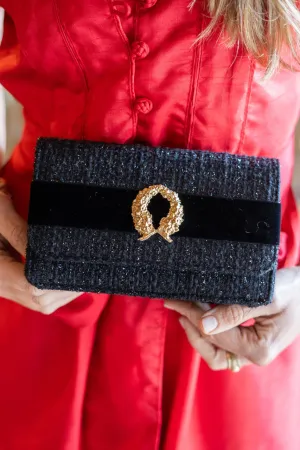 Coco Clutch - Black Velvet Band with Gold Wreath