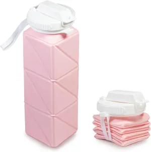 Collapsible Water Bottle, Silicone Foldable Water Bottles For Travel, Easy-To-Carry Design And Compact Size, BPA Free, 20 oz (Pink (cuboid))