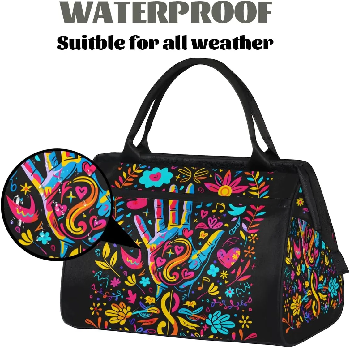 Colorful Abstract Peace Sign Weekender Overnight Bag for Women Waterproof Carry On Travel Duffle Bags with Pocket Lightweight Sports Gym Tote Bag Large Luggage Workout Personal Item Hospital Bags