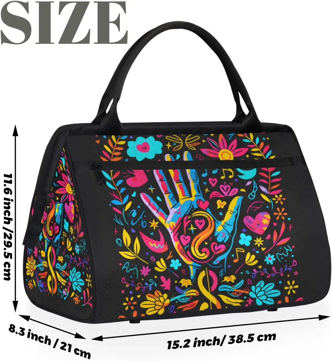 Colorful Abstract Peace Sign Weekender Overnight Bag for Women Waterproof Carry On Travel Duffle Bags with Pocket Lightweight Sports Gym Tote Bag Large Luggage Workout Personal Item Hospital Bags