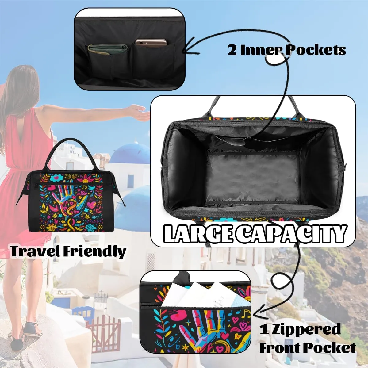 Colorful Abstract Peace Sign Weekender Overnight Bag for Women Waterproof Carry On Travel Duffle Bags with Pocket Lightweight Sports Gym Tote Bag Large Luggage Workout Personal Item Hospital Bags