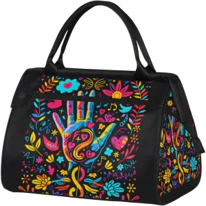 Colorful Abstract Peace Sign Weekender Overnight Bag for Women Waterproof Carry On Travel Duffle Bags with Pocket Lightweight Sports Gym Tote Bag Large Luggage Workout Personal Item Hospital Bags
