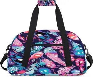 Colorful Feathers Gym Duffel Bag for Men Women Feathers Sports Tote Bag with Adjustable Shoulder Strap for Dance Gymnastics Traveling Outdoor Camping Overnight Stay