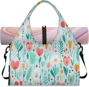 Colorful Hearty Blooms Waterproof Gym Bag for Men Women, Sports Duffel Bag with Shoe Compartment Yoga Mat Holder, Portable Large Travel Bag for Fitness, Camping, Weekend Trips