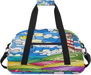 Colorful Lighthouse Gym Duffel Bag for Men Women Abstract Clouds Sports Tote Bag with Adjustable Shoulder Strap for Dance Gymnastics Traveling Outdoor Camping Overnight Stay