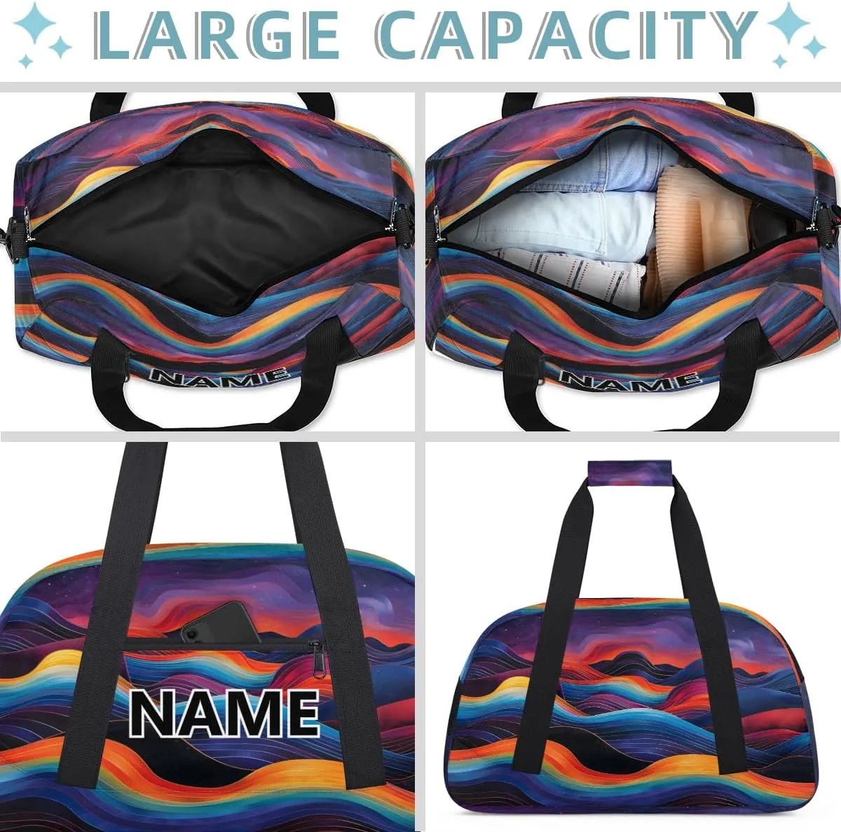 Colorful Mountain Mini Gym Bag 18 inch for Women Men Waterproof Custom Boho Mountain Travel Duffel Bag Carry On Overnight Tote Nurse Bag for Work Fitness Hiking
