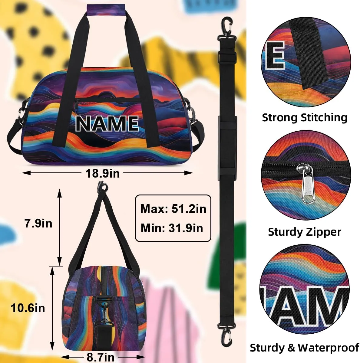 Colorful Mountain Mini Gym Bag 18 inch for Women Men Waterproof Custom Boho Mountain Travel Duffel Bag Carry On Overnight Tote Nurse Bag for Work Fitness Hiking