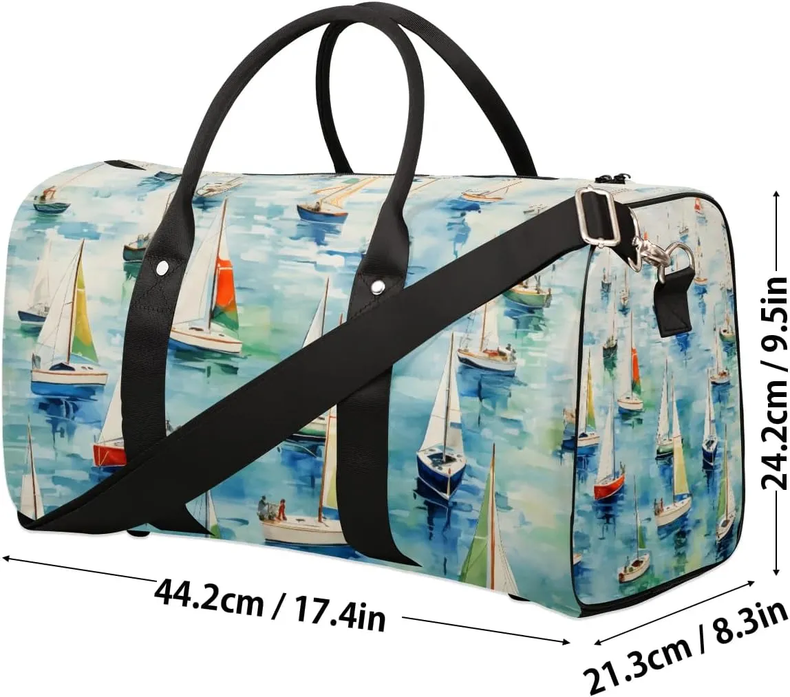 Colorful Sailboat Ship Travel Duffel Bag for Women Men Waterproof Foldable Overnight Weekender Bag Large Capacity Sports Gym Bag