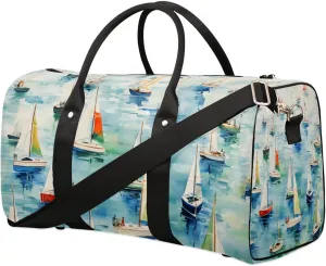 Colorful Sailboat Ship Travel Duffel Bag for Women Men Waterproof Foldable Overnight Weekender Bag Large Capacity Sports Gym Bag