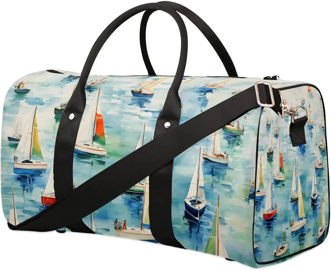 Colorful Sailboat Ship Travel Duffel Bag for Women Men Waterproof Foldable Overnight Weekender Bag Large Capacity Sports Gym Bag