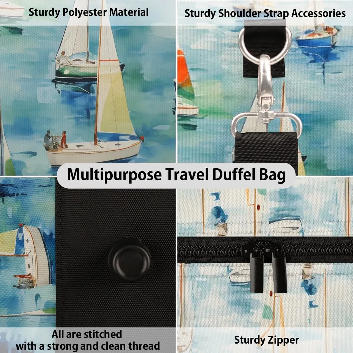 Colorful Sailboat Ship Travel Duffel Bag for Women Men Waterproof Foldable Overnight Weekender Bag Large Capacity Sports Gym Bag