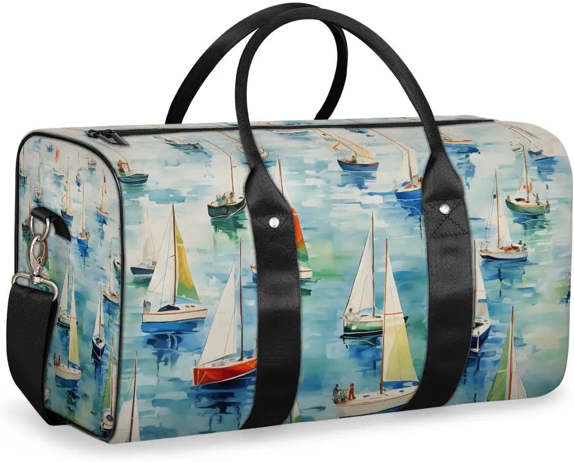 Colorful Sailboat Ship Travel Duffel Bag for Women Men Waterproof Foldable Overnight Weekender Bag Large Capacity Sports Gym Bag