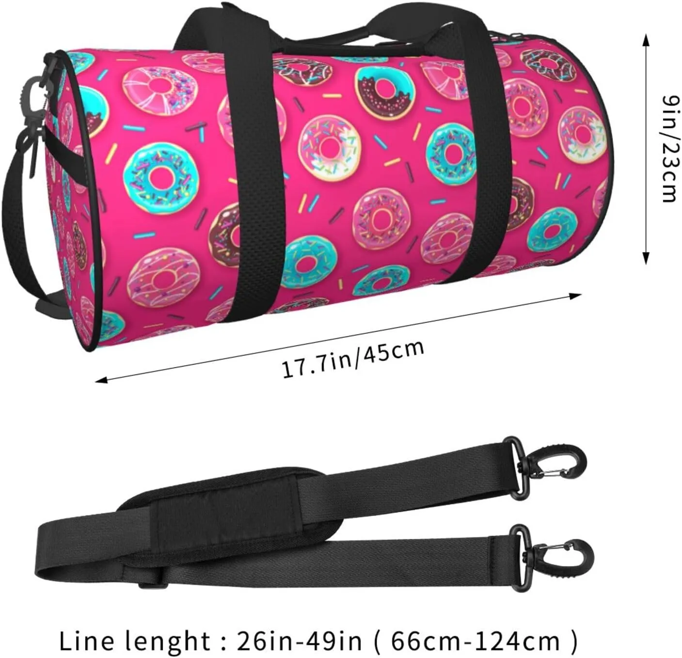 Colorful Sweet Pinks Donut Round Travel Duffel Bag Large Capacity Gym Sports Bags for Hiking Vacation Trips