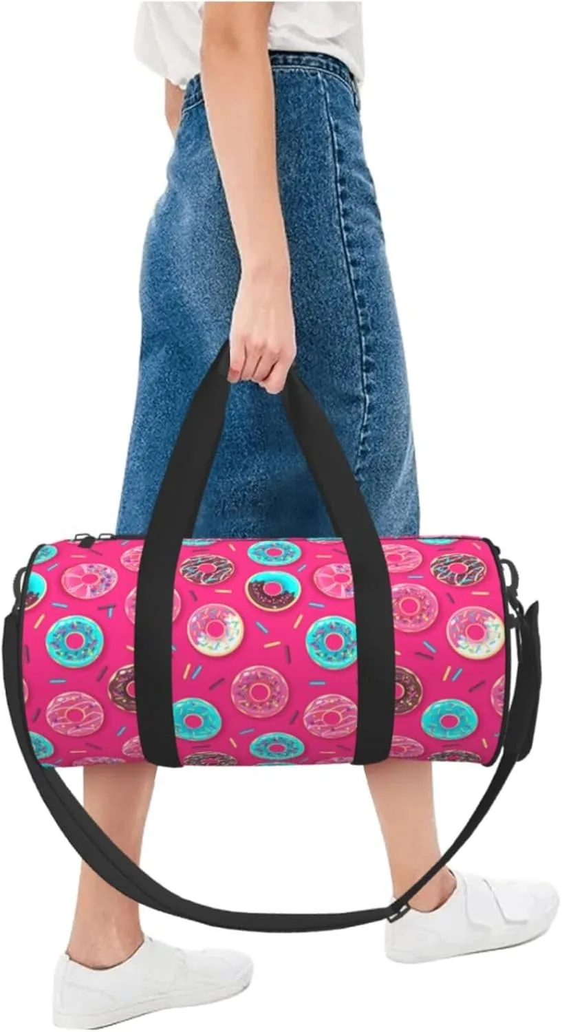 Colorful Sweet Pinks Donut Round Travel Duffel Bag Large Capacity Gym Sports Bags for Hiking Vacation Trips