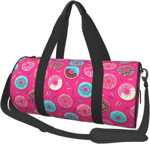 Colorful Sweet Pinks Donut Round Travel Duffel Bag Large Capacity Gym Sports Bags for Hiking Vacation Trips