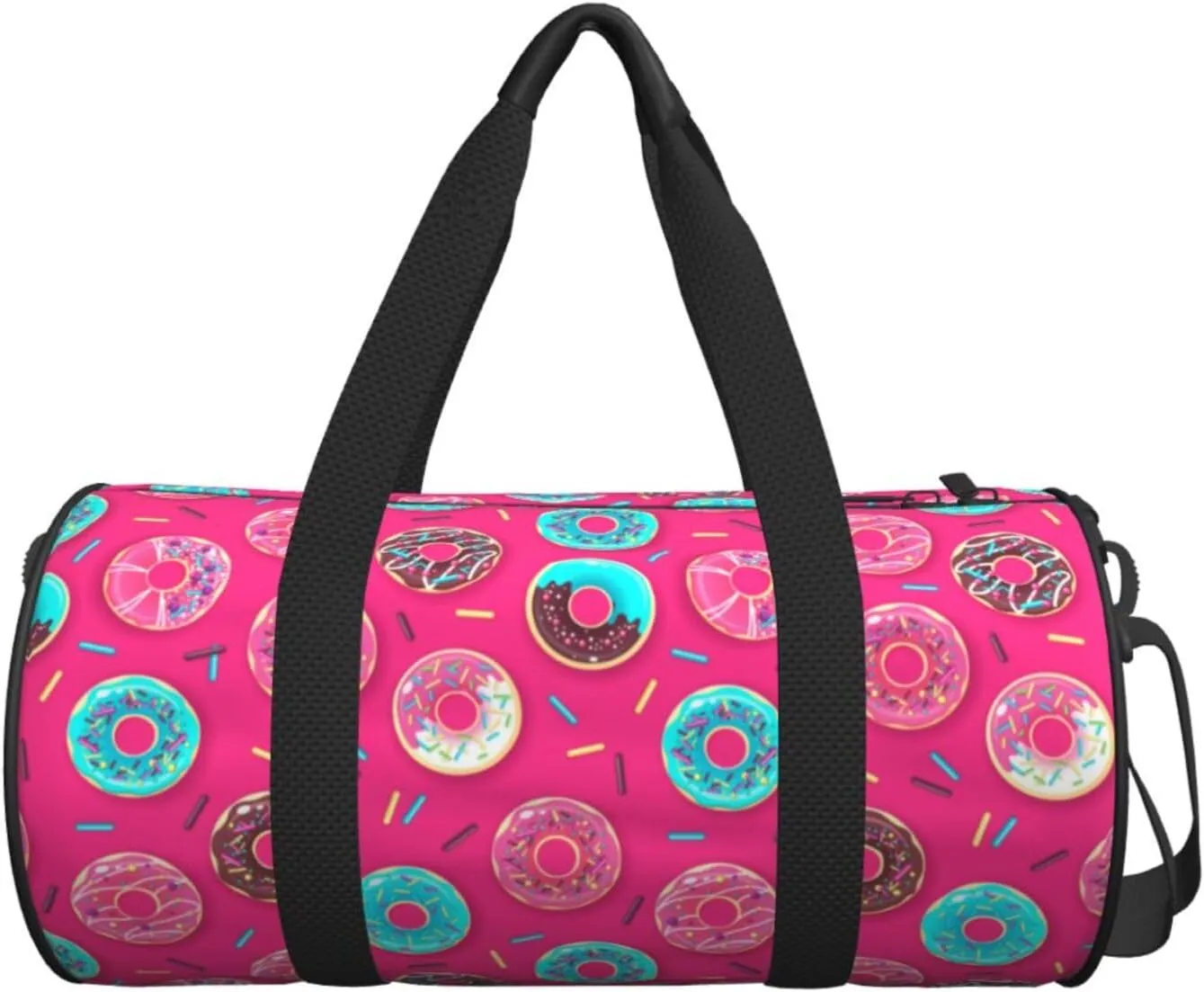 Colorful Sweet Pinks Donut Round Travel Duffel Bag Large Capacity Gym Sports Bags for Hiking Vacation Trips