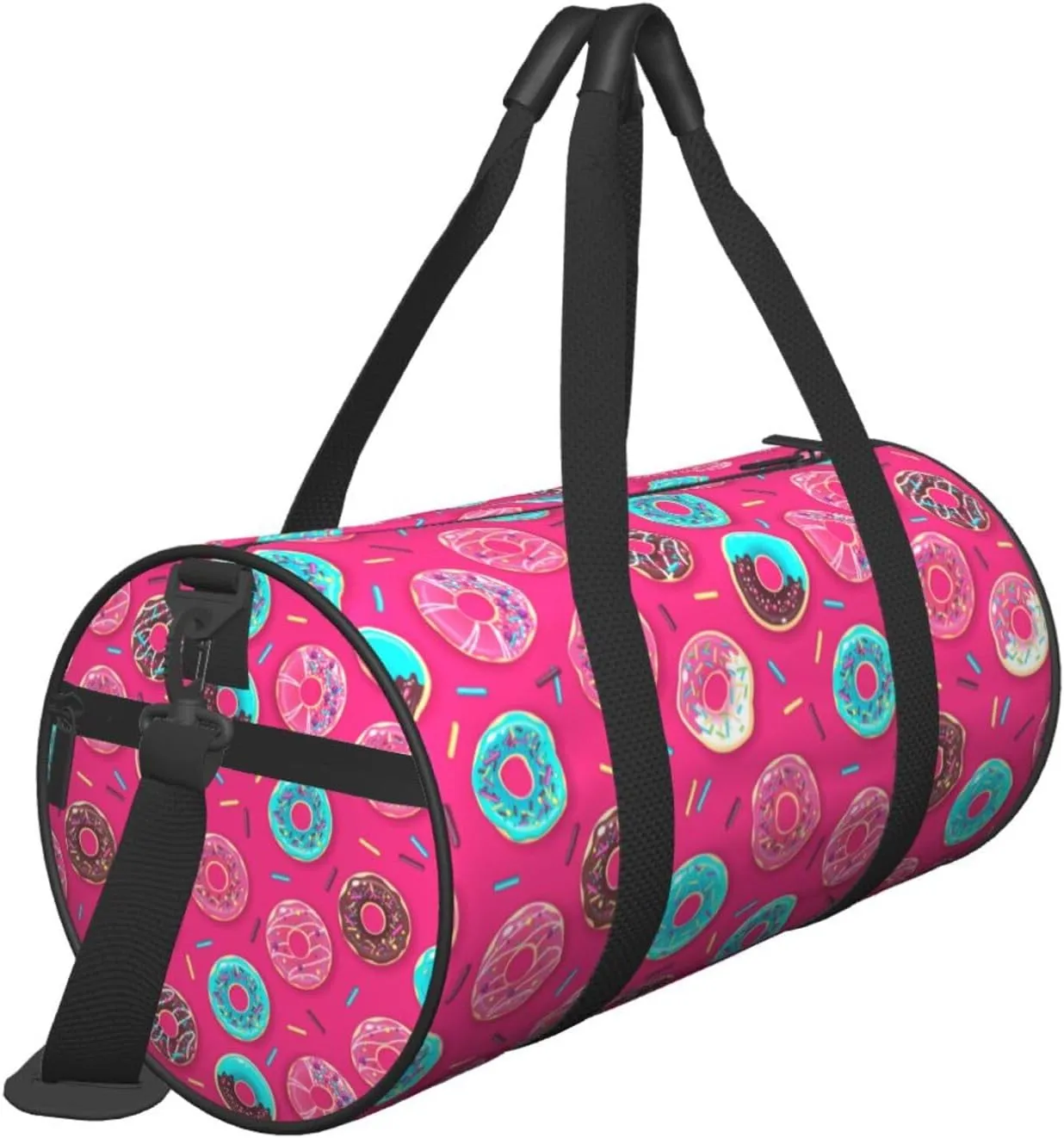 Colorful Sweet Pinks Donut Round Travel Duffel Bag Large Capacity Gym Sports Bags for Hiking Vacation Trips