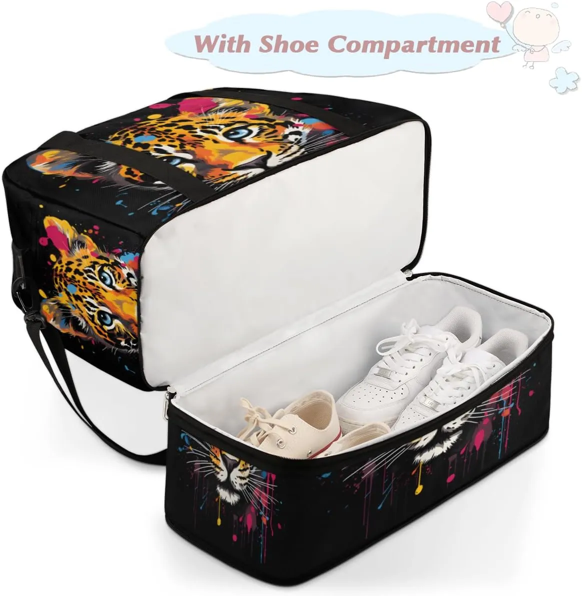 Colorful Tiger Pattern Foldable Travel Duffel Bag Overnight Weekender Bag with Shoes Compartment Sports Gym Bag for Men Women