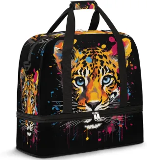 Colorful Tiger Pattern Foldable Travel Duffel Bag Overnight Weekender Bag with Shoes Compartment Sports Gym Bag for Men Women