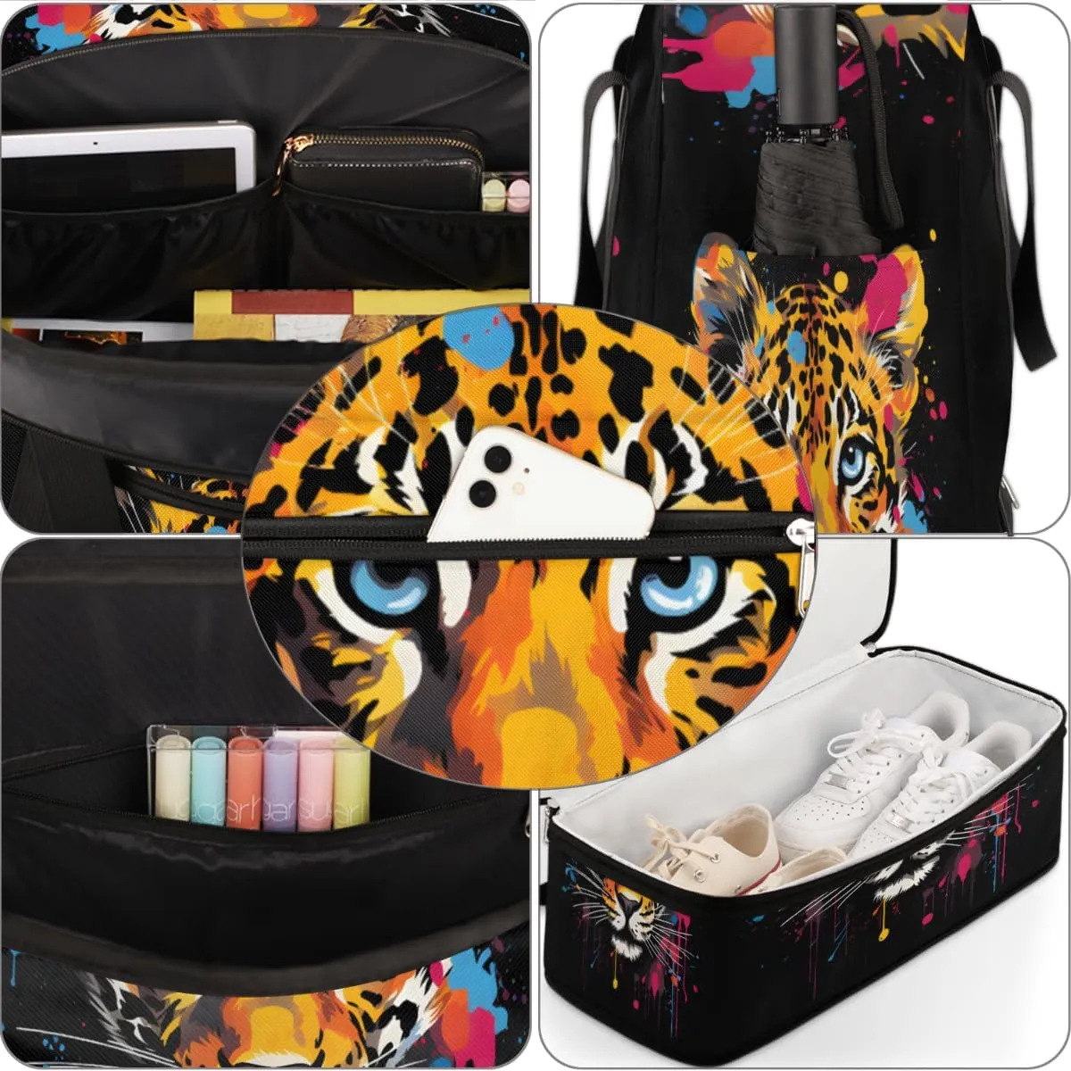 Colorful Tiger Pattern Foldable Travel Duffel Bag Overnight Weekender Bag with Shoes Compartment Sports Gym Bag for Men Women