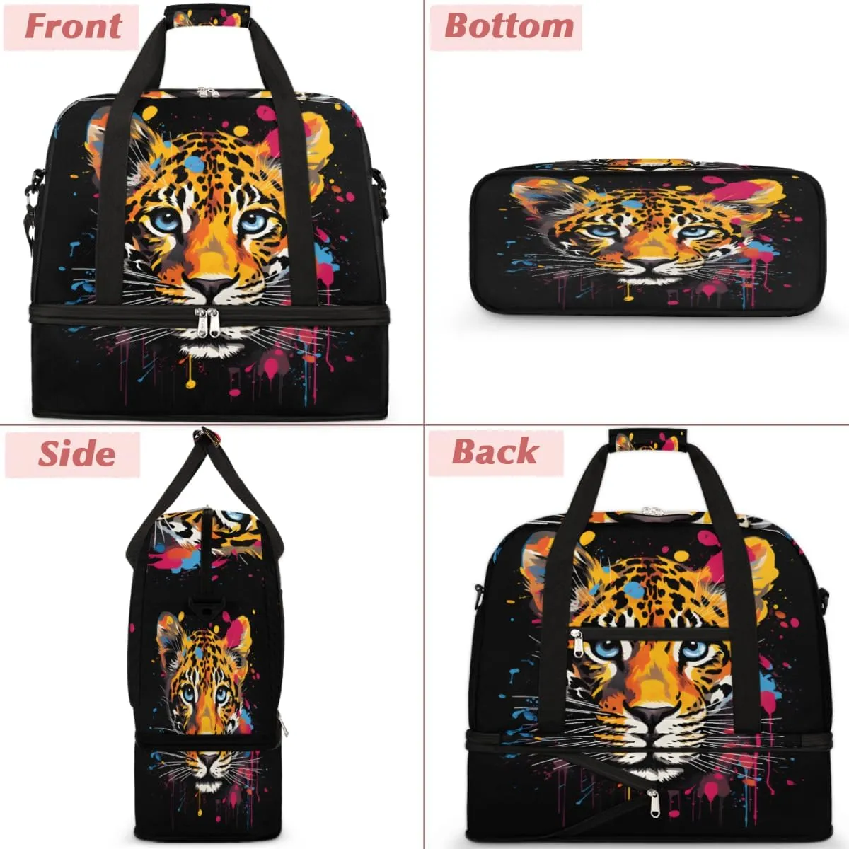 Colorful Tiger Pattern Foldable Travel Duffel Bag Overnight Weekender Bag with Shoes Compartment Sports Gym Bag for Men Women