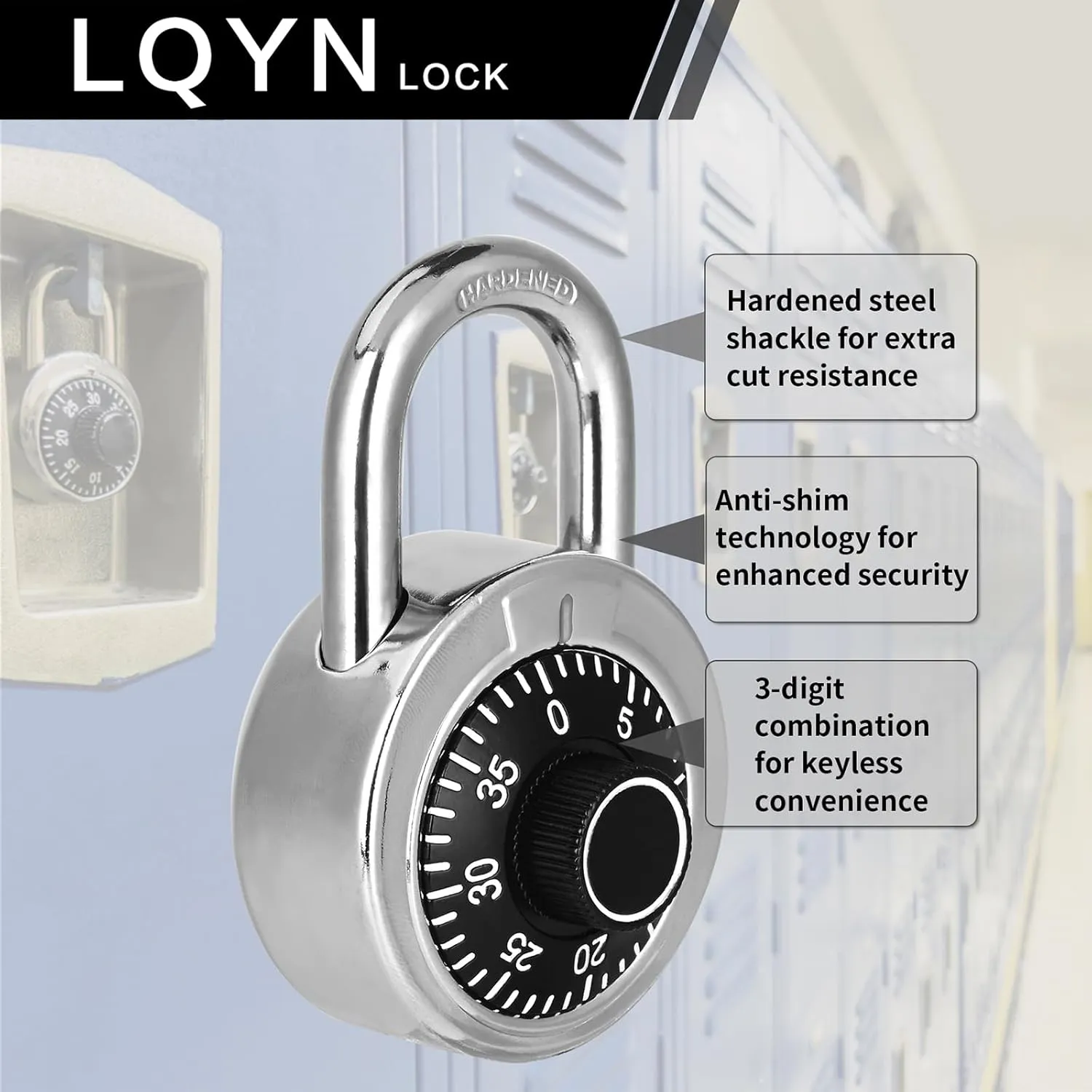 Combination Lock, LQYN Standard Dial Combination Lock, Pack of 12; Black Turnplate, 2 in. Wide, Fixed Three Digital Combination, for School, Gym & Locker, Toolbox, Gate