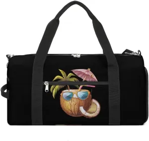 Cool Coconut Drink With Eyeglasses Gym Bag for Men Women Lightweight Duffel Bag Sports Workout Bag for Travel Yoga