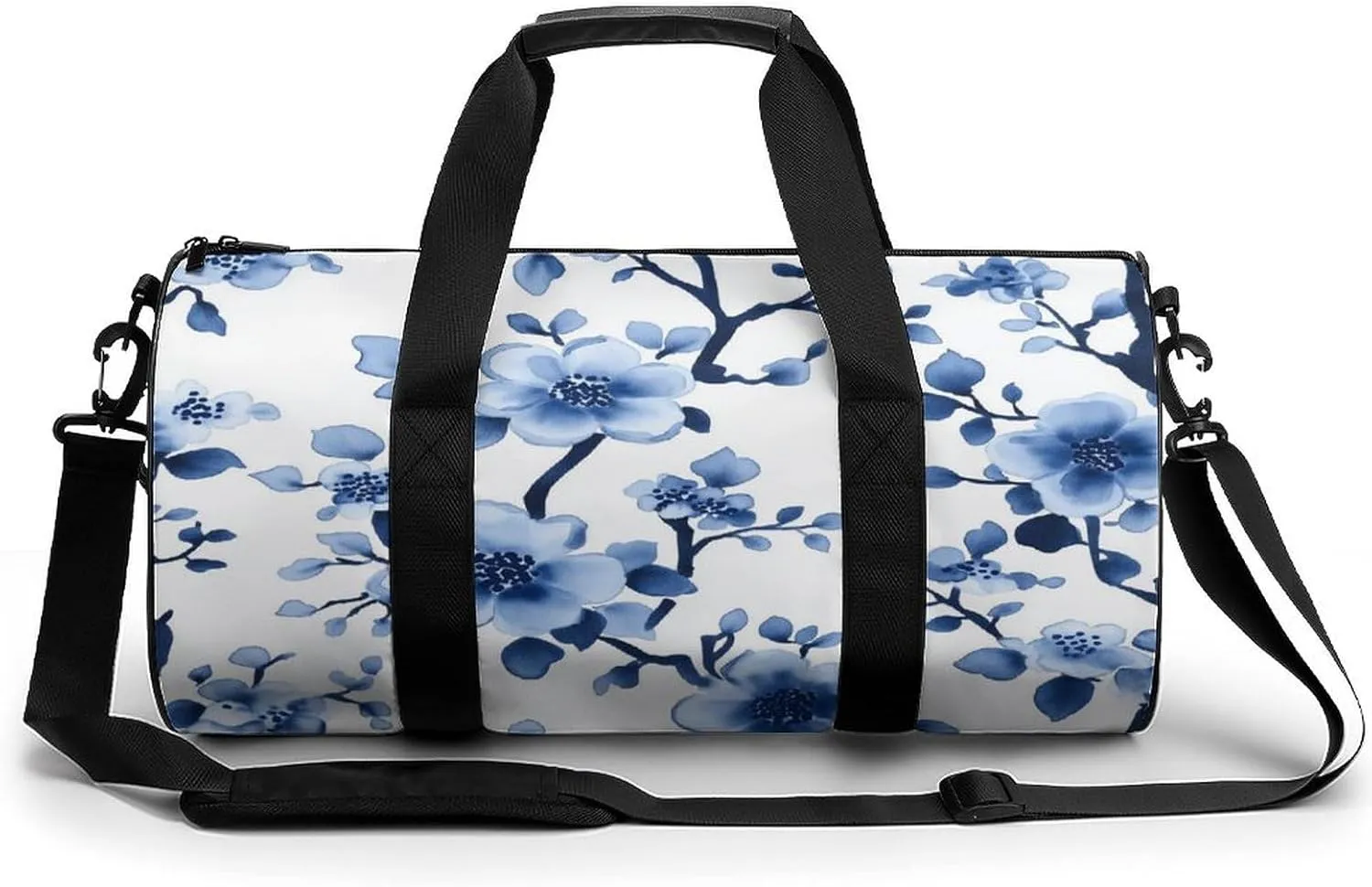 Coquette Blue Toile Chinoiserie Tree Pattern Travel Gym Bag for Women Men Cylindrical Duffle Bag Sport Workout Bag with Shoulder Strap