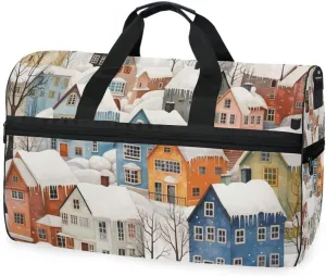 Cottage Snow Winter Travel Duffel Bag Luggage Sports Gym Bags With Shoes Compartment Large Capacity Lightweight Duffle Bag For Men Women