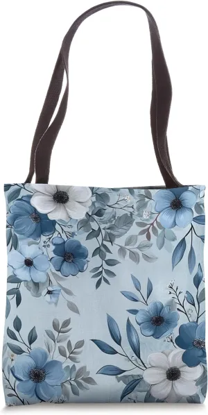 Country Vintage Antique || light blue floral Tote Bag
