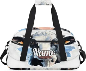 Cow Animal Custom Name Sport Duffel Bag Dance Bag for Girls Teens Personalized Ballet Bag Gift for Birthday Christmas Helloween