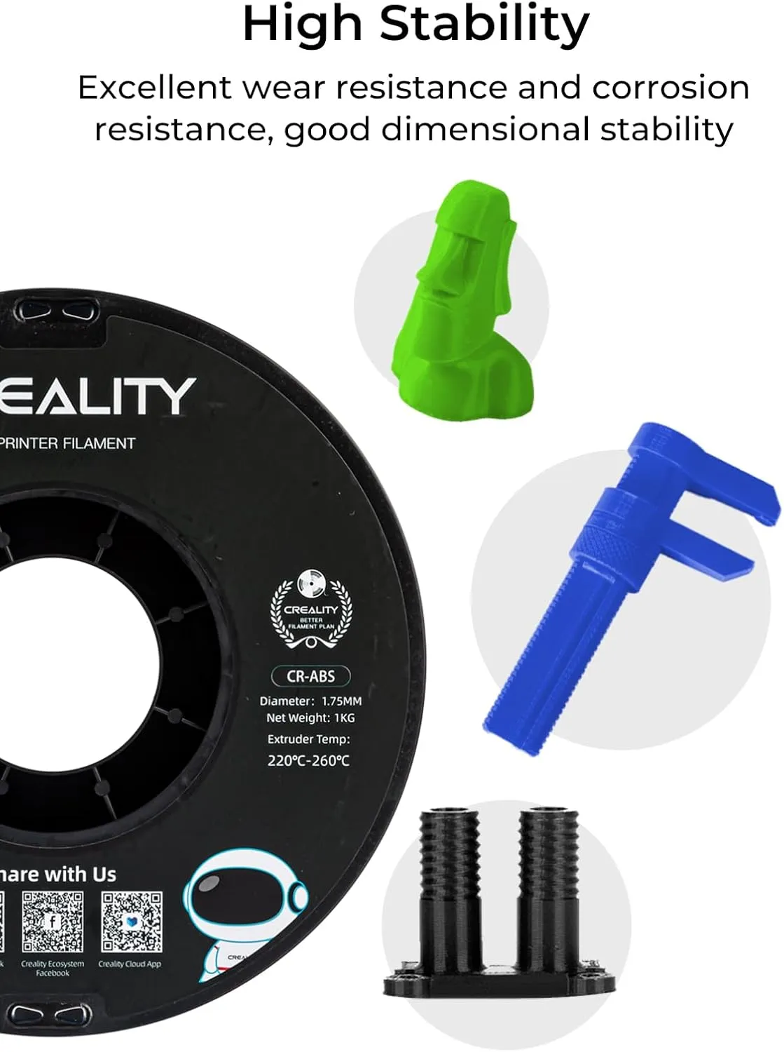 Creality ABS Filament 1.75, 3D Printer Filament, Excellent Resistance, Odorless Non-Toxic, Stability, Tough, 1kg(2.2lbs) Printing Filament 1.75mm for 3D Printer (Gray)