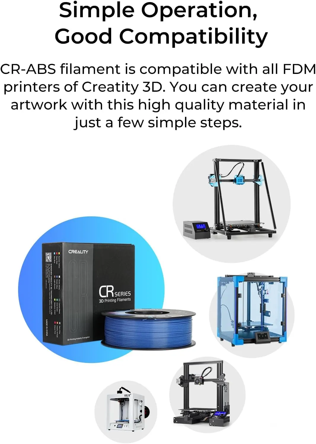 Creality ABS Filament 1.75, 3D Printer Filament, Excellent Resistance, Odorless Non-Toxic, Stability, Tough, 1kg(2.2lbs) Printing Filament 1.75mm for 3D Printer (Gray)