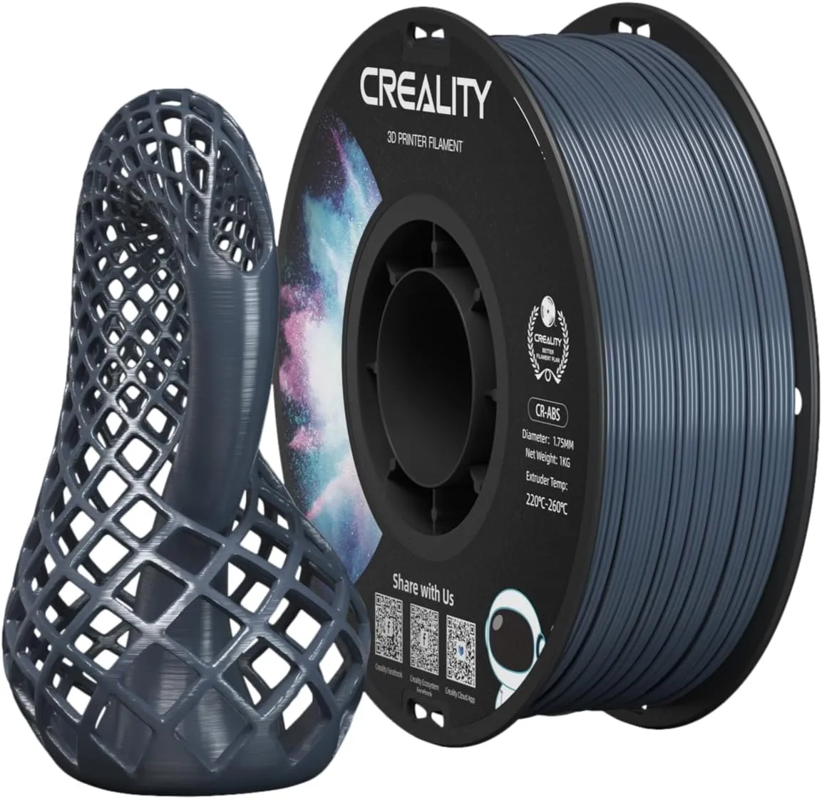 Creality ABS Filament 1.75, 3D Printer Filament, Excellent Resistance, Odorless Non-Toxic, Stability, Tough, 1kg(2.2lbs) Printing Filament 1.75mm for 3D Printer (Gray)
