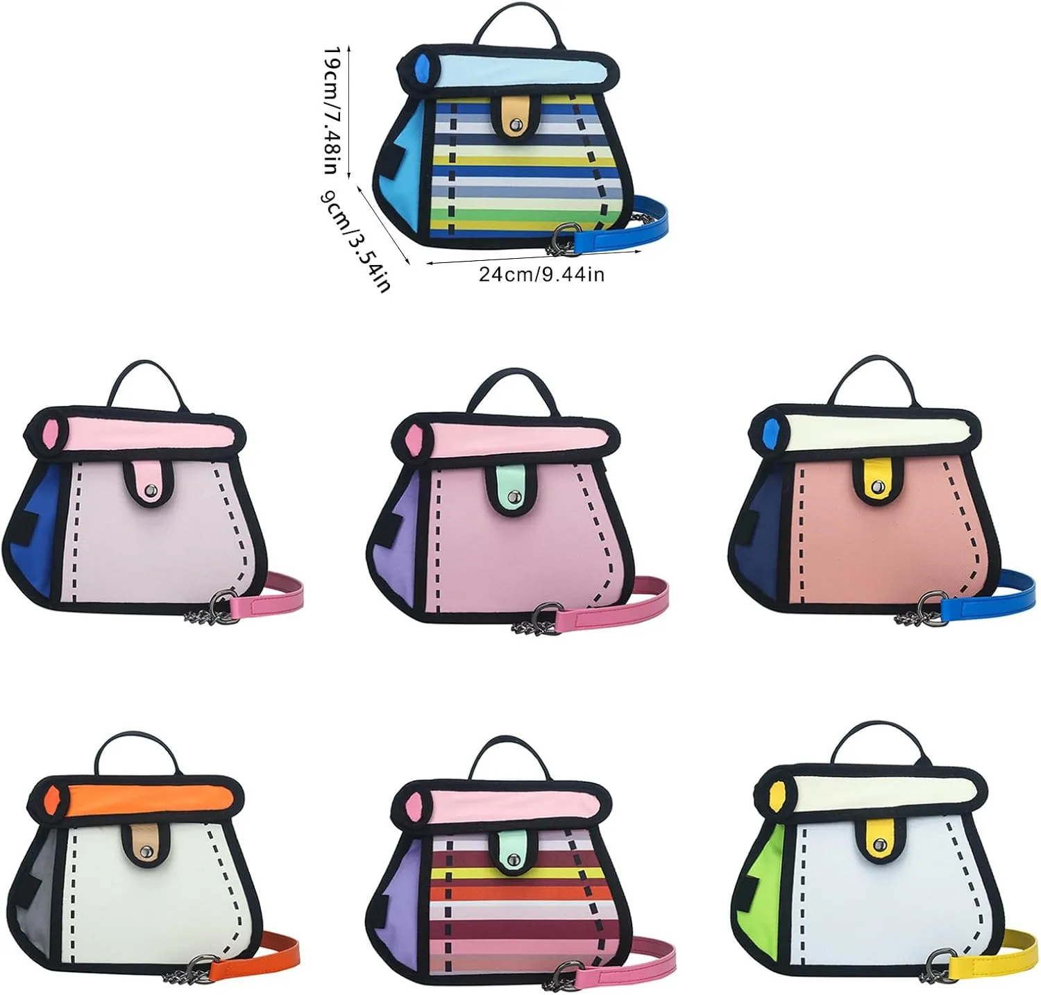 Creative 2D Cartoon Crossbody Bag for Women and Men with Unique Canvas Designs and Chain Strap Stylish Shoulder Bag