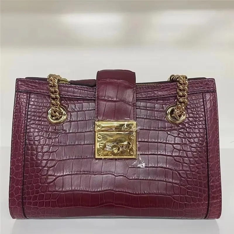 Crocodile Belly Skin Lady Gold Chain Purse Women's Flap Bag Genuine Real Alligator Leather Female Single Shoulder Bag